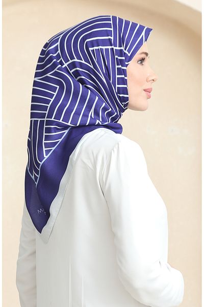 sefamerve Μαλακό βαμβακερό κασκόλ Navy Blue Cream - 19089-04