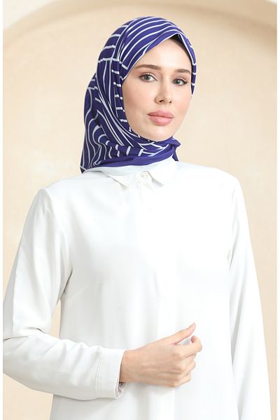 sefamerve Μαλακό βαμβακερό κασκόλ Navy Blue Cream - 19089-04