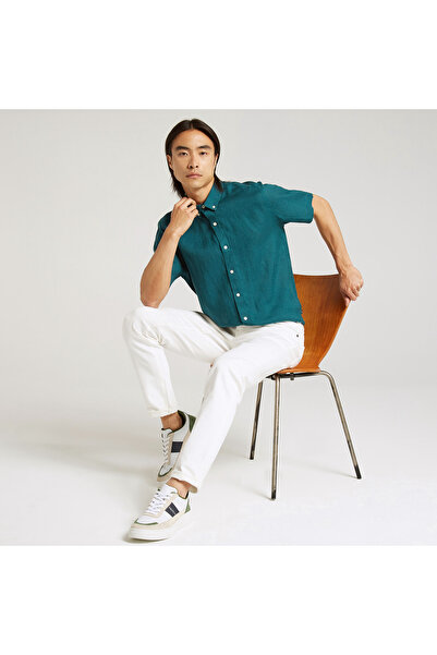 Nautica Erkek Yeşil Classic Fit Kısa Kollu Keten Gömlek