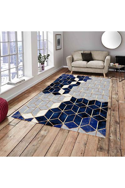 MEKA TEKSTİL Blue Peçvort Model Elastic Carpet Cover