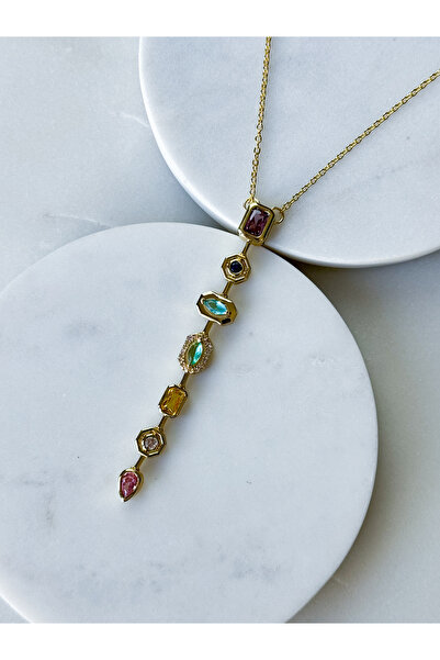 CHARMLUCKY ÇELİK RENKLİ TAŞLI Y KOLYE