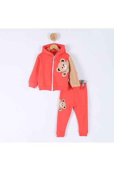 sally baby 3 Thread Winter Hooded Inside, Welsoft Bear Pattern, Zippered, Hooded Bottom and Top Set, Tracksuit Set