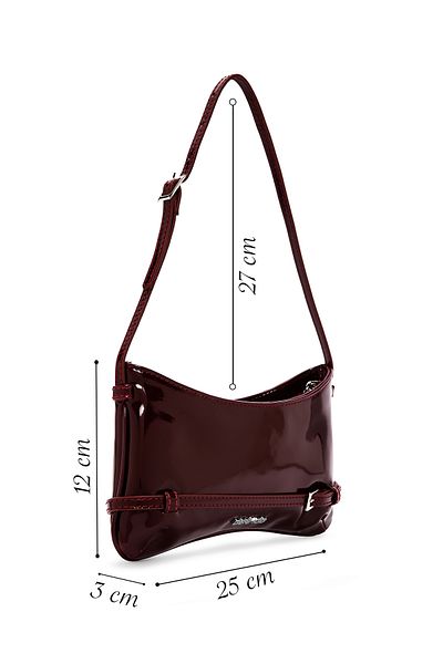 Derimod Claret Red Patent Leather Shoulder Bag - Long Strap, Women, 24wbd 200416