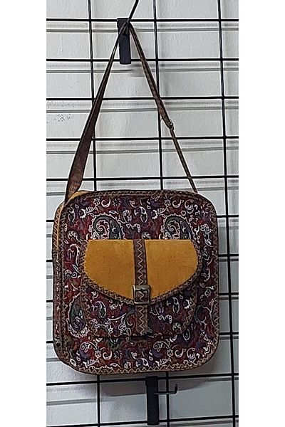 Bohem Stil Geantă de umăr autentică cu model etnic, cu detaliu din piele intoarsa
