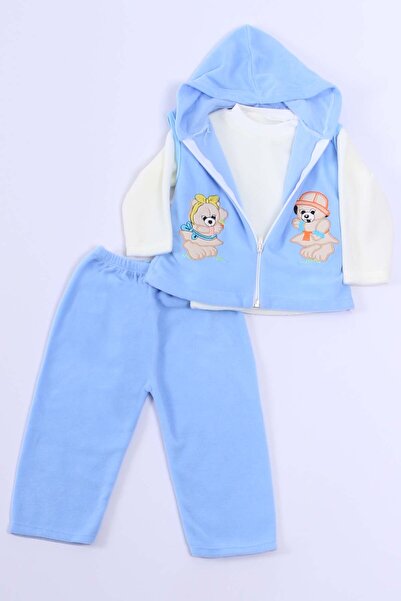 HÇM BEBEK POLAR 3LÜ TAKIM KAPŞONLU FERMUARLI NAKIŞLI C23
