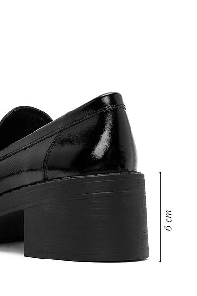 Derimod Black Patent Leather Thick Heeled Women's Shoes - 24Wfd 511216