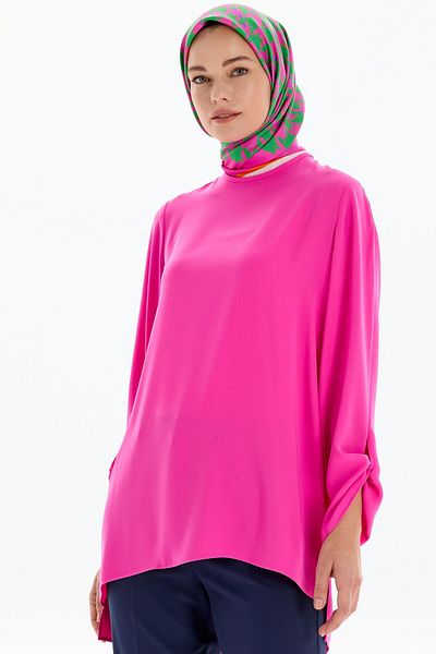 Tuğba Crew Neck Sleeve Detailed Blouse - Fuchsia