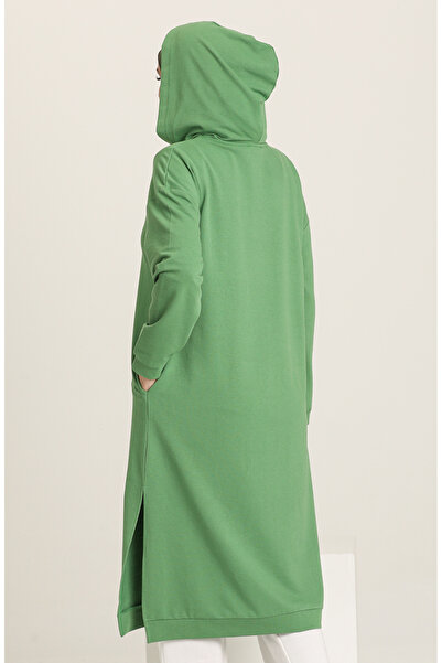 sefamerve Kapüşonlu Spor Tunik 3007-16 Fıstık Yeşili