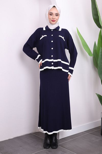 İmajButik Σετ Ζακέτα Πλεκτή Φούστα Navy Blue