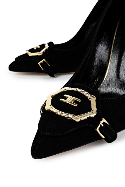 Cengiz Gümüş İnce Topuklu Altın Metal Tokalı Kadın Ayakkabı