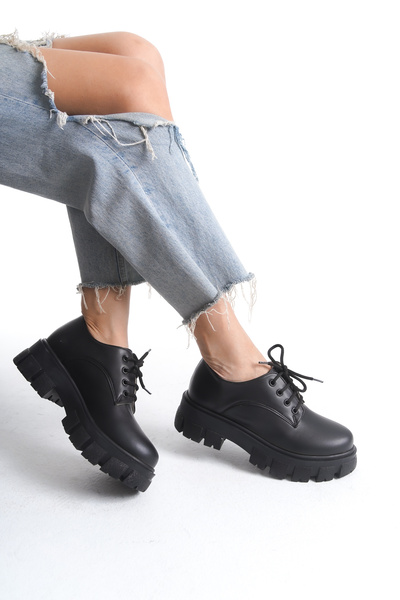 akınabella Kalın Tabanlı Bağcıklı Loafer Ayakkabı