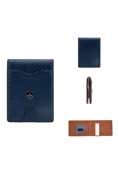 baellerry Navy Blue Men's Card Holder - Double Fold Leather, Rfid Protection, Multi-Card Wallet
