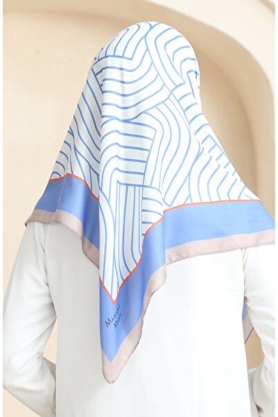sefamerve 19089-11 Model eșarfă din bumbac moale - alb și albastru denim