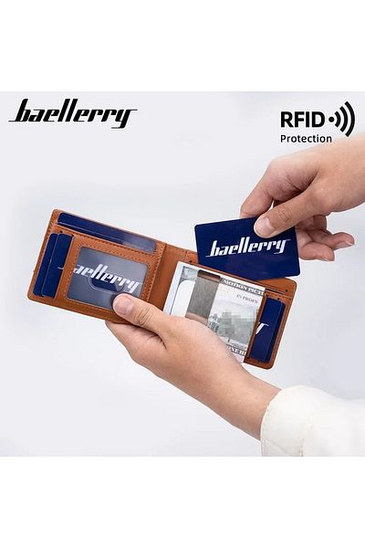 baellerry Navy Blue Men's Card Holder - Double Fold Leather, Rfid Protection, Multi-Card Wallet