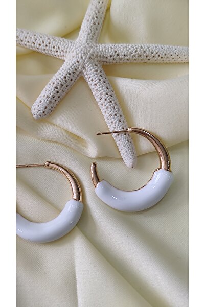 İPAR AKSESUAR Mini Half Metal White Earring