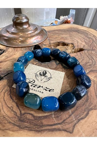 parze doğaltaş Blue Agate Drumed Natural Stone Bracelet