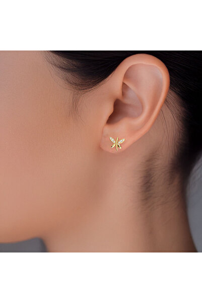 İNDİGO TAKI Küçük Yusufçuk Altın Kaplama Çivi Gümüş Küpe