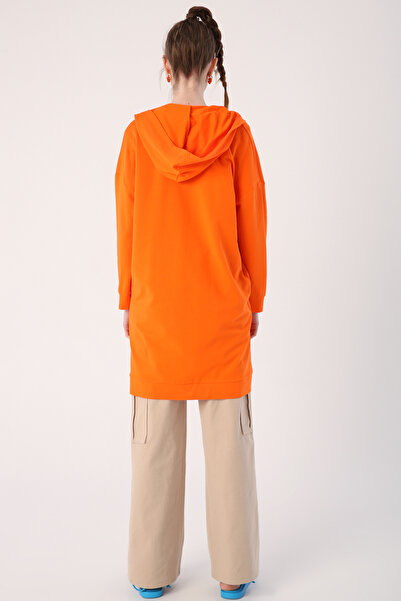 ALLDAY Turuncu Kapüşonlu Fermuarlı Sweat Hırka