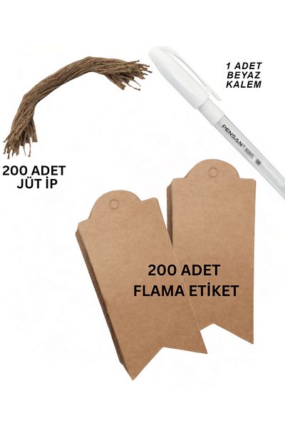 roco paper Ετικέτα τιμής Kraft με τρύπα σημαιάκι - 200 τεμάχια ψάθινο σχοινί γιούτας - λευκό στυλό