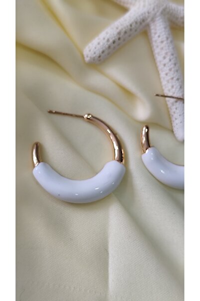 İPAR AKSESUAR Mini Half Metal White Earring