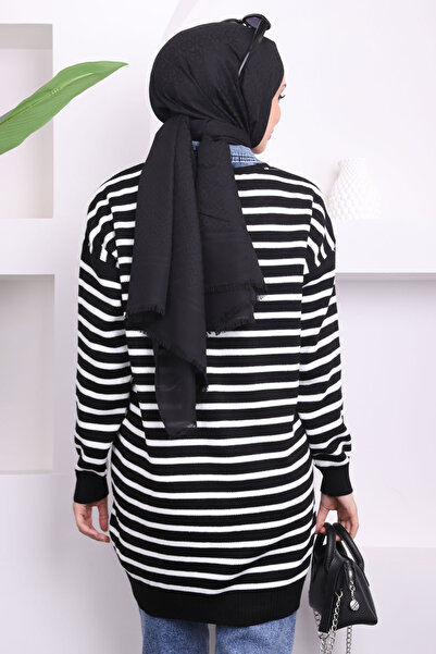 İmajButik Μαύρη τζιν Λεπτομερής πλεκτή ζακέτα με κουμπιά