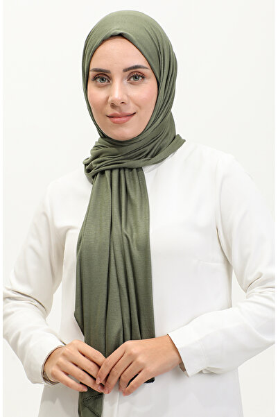 sefamerve Ανοιχτό Χακί Πράσινο Απλό Χτενισμένο Βαμβακερό Σάλι - 90160-14