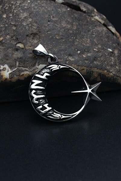 Prestige Kolye Ucu Göktürkçe Türk Yazılı Ay Yıldızlı (AYYILDIZLI) 925 Ayar Er...