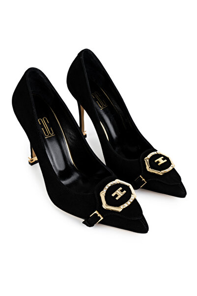 Cengiz Gümüş İnce Topuklu Altın Metal Tokalı Kadın Ayakkabı