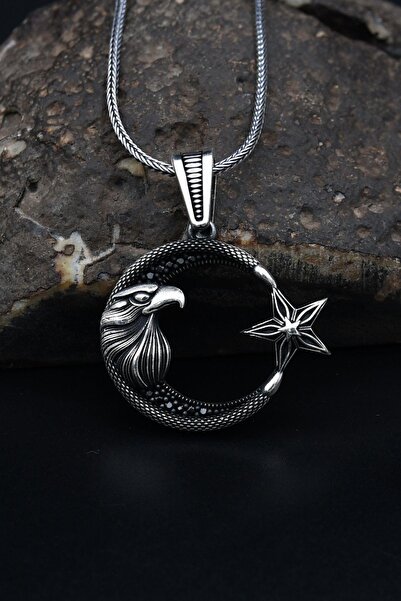 Prestige Kolye Zincir Ay Yıldızlı Kartal Figürlü 925 Ayar Gümüş 900519