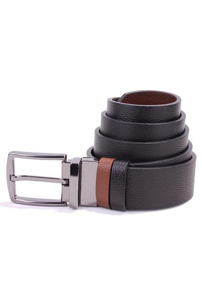 DAGOSTER DMK26-465DG Μαύρη Ταν 4 cm Ανδρική ζώνη διπλής όψης από γνήσιο δέρμα