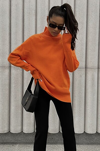 Madmext Pulover cu guler portocaliu Mad Girls Mg1252