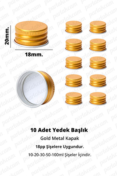 parlakcam 10 Adet Yedek Gold Metal Kapak 10-20-30-50-100ml Şişe ve 18pp Başlı...