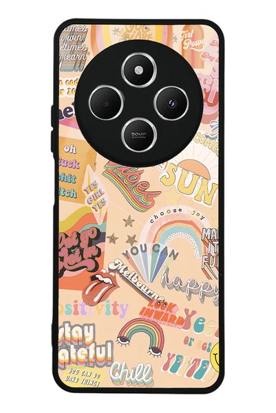 Spoyi Xiaomi Redmi 14C Glossy Phone Case with Vintage Sticker Design