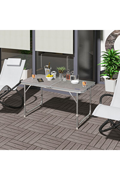 HAEGS Portatif Kamp Masası 3 Yükseklik Ayarlı Katlanır Alüminyum Piknik Masası 120x60 Mermer Desenli