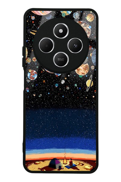 Spoyi Glossy Phone Case for Xiaomi Redmi 14C Camping under Planets Design