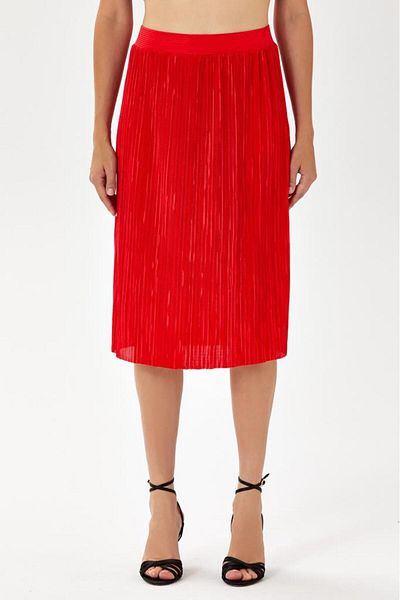 İKİLER Midi Length Pleated Skirt - Elastic Waist 024-2014