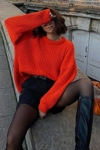 Madmext Orangefarbener Basic-Pullover mit Fahrradkragen MG1264