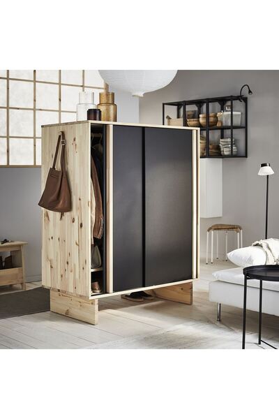 IKEA sürgü kapaklı gardırop, çam-siyah, 117x63x150 cm