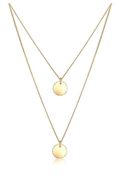 ELLI Colier de damă cu pandantiv tip placă, cu 2 straturi, din argint 925