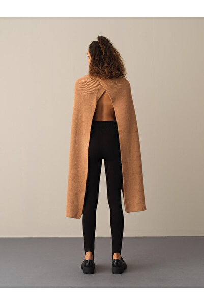 Xint Kadın Camel1 Regular Fit Triko Yün Pelerin