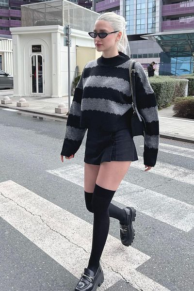 Madmext Pulover oversize cu model antracit Mg1205