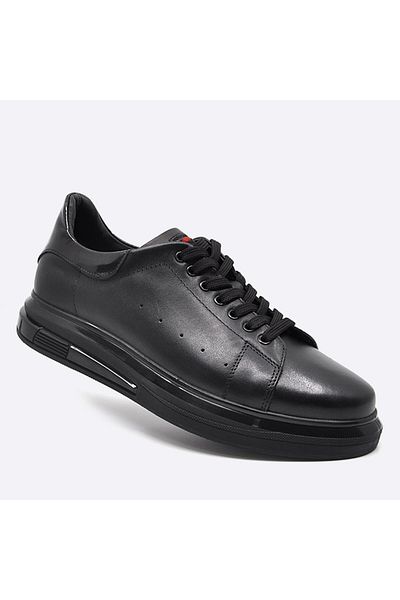 Fosco Black Genuine Leather Sneakers - Men's Shoes 9938 100