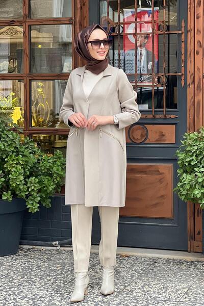 MISS DALIDA MİSSDALİDA Deri Detaylı Triko Ceket  T25K-8023 Bej