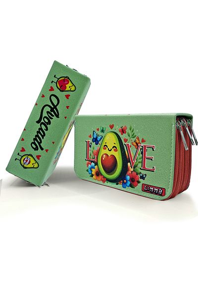 Limmy Red Avocado Love Kawai Organizer - Vegan Leather, Three Compartment Pen Holder