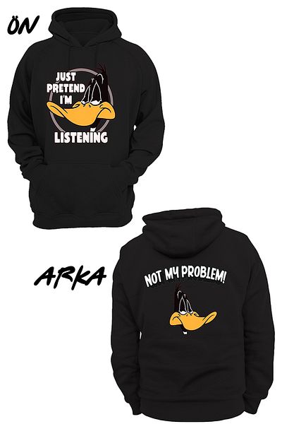 remonz Daffy Duck Printed - 3 κλωστές. Ανυψωμένο, Fleece Inside, Πολύ Χοντρό, Φούτερ με κουκούλα