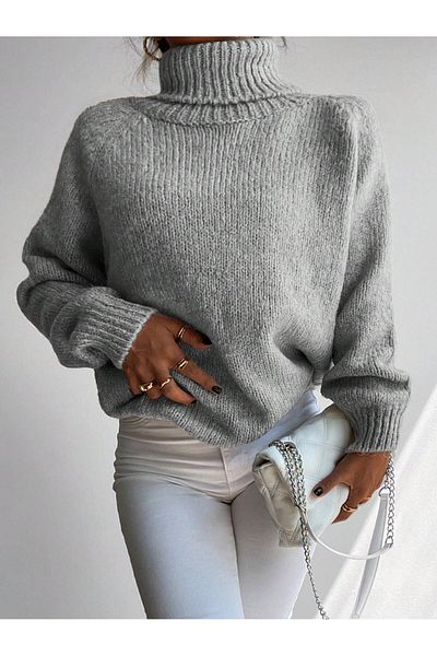 Figo Pulover din tricot cu nervuri - Gât roscat, mânecă raglan
