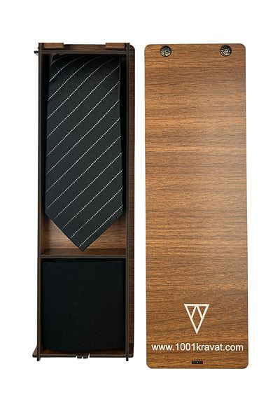 1001 Kravat Men's Gift Set with Wooden Box Black Classic Silk Tie and Bamboo Socks