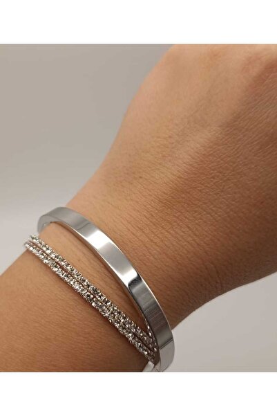 TLSMACCESORIES KELEPÇE ÇELİK BİLEKLİK DÜZ MODEL SILVER