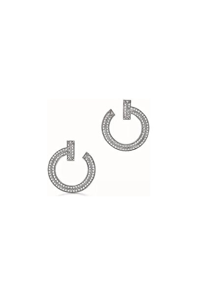 MITH SB TAKI Paslanmaz Çelik Rodyum Kaplama Open Hoop Zirkon Taşlı Küpe - Sılver - Renk Atmaz Garantili