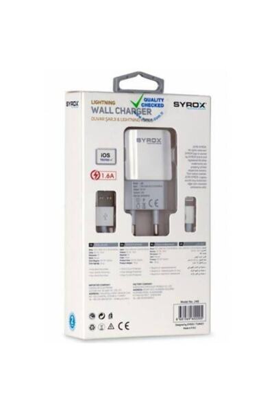 Syrox Apple Ios - Ios Iphone Lightning 1.6a Şarj Seti Şarj Aleti Adaptör+kablo